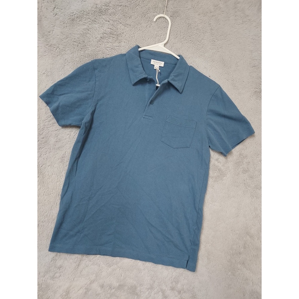 Sunspel Polo Shirt Mens Small Riviera Pique Short Sleeve Pocket Blue Preppy READ